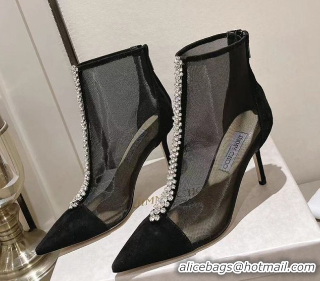 Purchase Jimmy Choo Suede and Mesh Heel Ankle Boots 8.5cm with Strass Black 1211005 2026