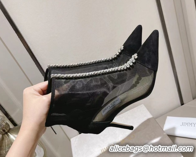 Purchase Jimmy Choo Suede and Mesh Heel Ankle Boots 8.5cm with Strass Black 1211005 2026