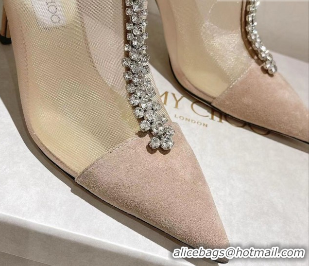 Good Quality Jimmy Choo Suede and Mesh Heel Ankle Boots 8.5cm with Strass Nude 1211006 2026