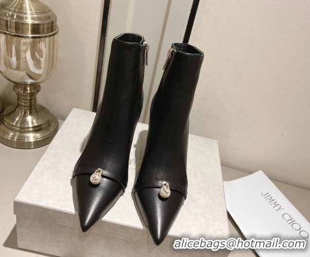 Jimmy Choo Calfskin Leather Heel Ankle Boots 8.5cm with Pearl Black 1211009 2026