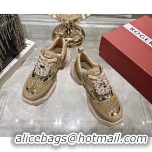 Grade Quality Roger Vivier Viv' on the Run Sneakers in Leather & Mesh with Strass Buckle 01 Brown 5112211