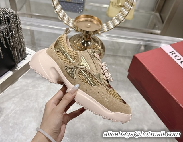 Grade Quality Roger Vivier Viv' on the Run Sneakers in Leather & Mesh with Strass Buckle 01 Brown 5112211