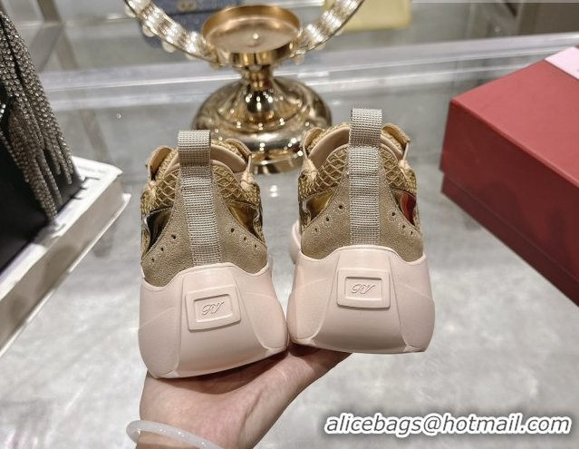 Grade Quality Roger Vivier Viv' on the Run Sneakers in Leather & Mesh with Strass Buckle 01 Brown 5112211