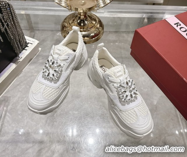 Pretty Style Roger Vivier Viv' on the Run Sneakers in Leather & Mesh with Strass Buckle 02 White 5112212 2026