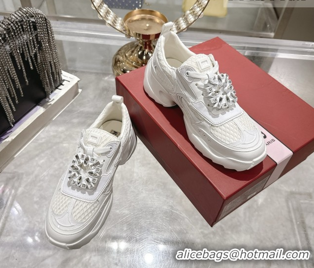 Pretty Style Roger Vivier Viv' on the Run Sneakers in Leather & Mesh with Strass Buckle 02 White 5112212 2026