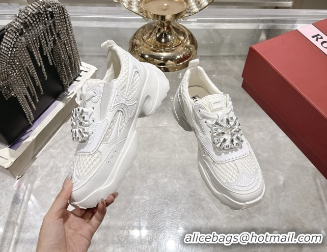 Pretty Style Roger Vivier Viv' on the Run Sneakers in Leather & Mesh with Strass Buckle 02 White 5112212 2026