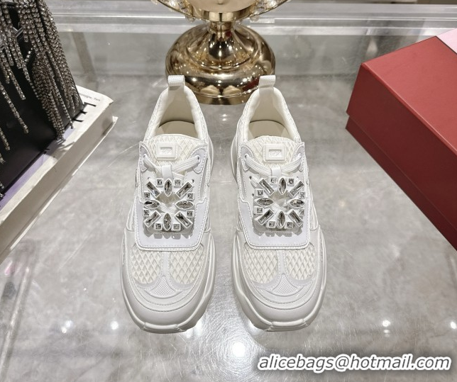 Pretty Style Roger Vivier Viv' on the Run Sneakers in Leather & Mesh with Strass Buckle 02 White 5112212 2026