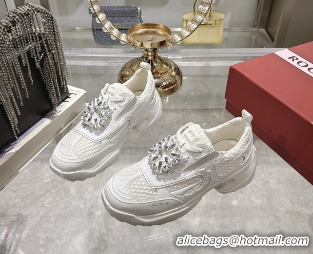 Pretty Style Roger Vivier Viv' on the Run Sneakers in Leather & Mesh with Strass Buckle 02 White 5112212 2026