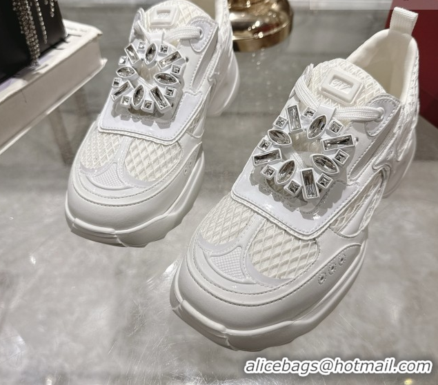 Pretty Style Roger Vivier Viv' on the Run Sneakers in Leather & Mesh with Strass Buckle 02 White 5112212 2026