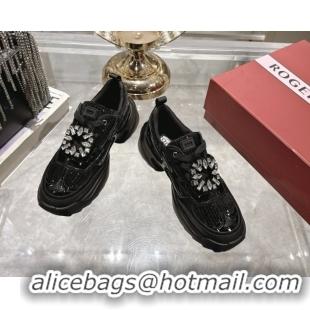 Top Grade Roger Vivier Viv' on the Run Sneakers in Leather & Mesh with Strass Buckle 03 Black 5112213 2026