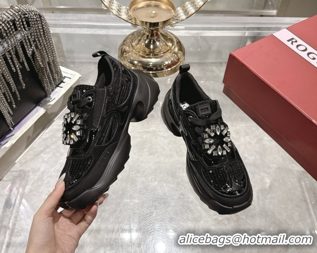 Top Grade Roger Vivier Viv' on the Run Sneakers in Leather & Mesh with Strass Buckle 03 Black 5112213 2026