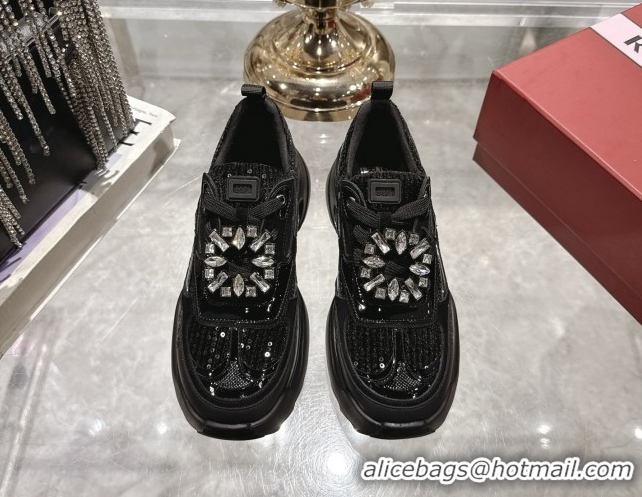 Top Grade Roger Vivier Viv' on the Run Sneakers in Leather & Mesh with Strass Buckle 03 Black 5112213 2026