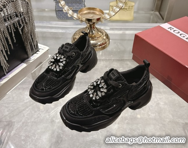 Top Grade Roger Vivier Viv' on the Run Sneakers in Leather & Mesh with Strass Buckle 03 Black 5112213 2026