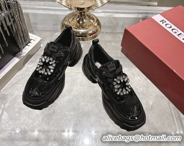 Top Grade Roger Vivier Viv' on the Run Sneakers in Leather & Mesh with Strass Buckle 03 Black 5112213 2026