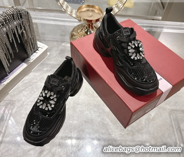 Top Grade Roger Vivier Viv' on the Run Sneakers in Leather & Mesh with Strass Buckle 03 Black 5112213 2026