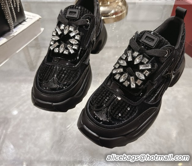 Top Grade Roger Vivier Viv' on the Run Sneakers in Leather & Mesh with Strass Buckle 03 Black 5112213 2026