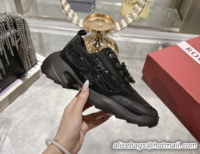 Top Grade Roger Vivier Viv' on the Run Sneakers in Leather & Mesh with Strass Buckle 03 Black 5112213 2026