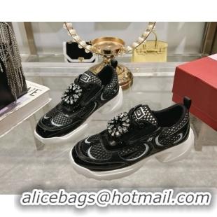Best Grade Roger Vivier Viv' on the Run Sneakers in Leather & Mesh with Strass Buckle 04 Black 112214 2026