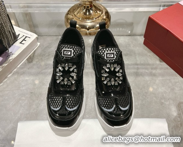 Best Grade Roger Vivier Viv' on the Run Sneakers in Leather & Mesh with Strass Buckle 04 Black 112214 2026