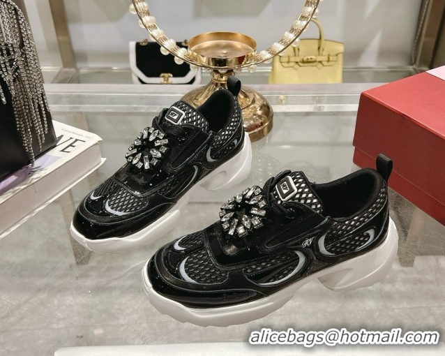 Best Grade Roger Vivier Viv' on the Run Sneakers in Leather & Mesh with Strass Buckle 04 Black 112214 2026
