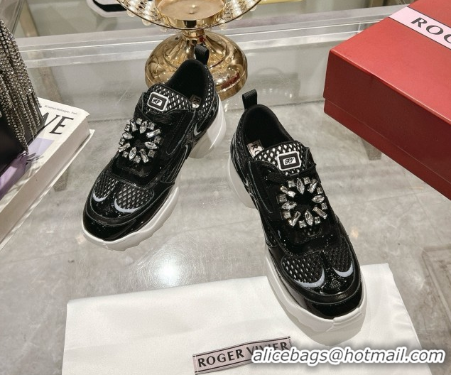 Best Grade Roger Vivier Viv' on the Run Sneakers in Leather & Mesh with Strass Buckle 04 Black 112214 2026