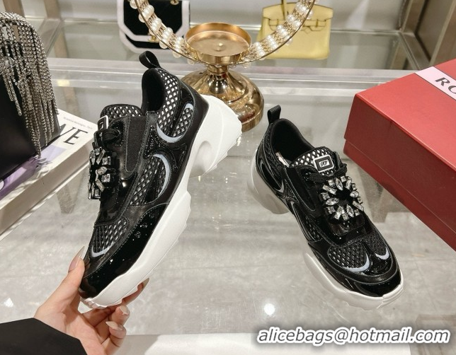 Best Grade Roger Vivier Viv' on the Run Sneakers in Leather & Mesh with Strass Buckle 04 Black 112214 2026