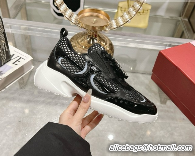 Best Grade Roger Vivier Viv' on the Run Sneakers in Leather & Mesh with Strass Buckle 04 Black 112214 2026