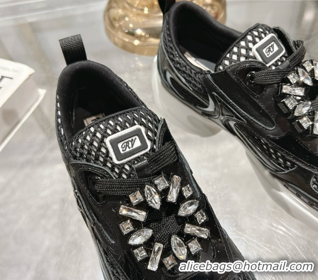 Best Grade Roger Vivier Viv' on the Run Sneakers in Leather & Mesh with Strass Buckle 04 Black 112214 2026