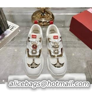 Classic Hot Roger Vivier Viv' on the Run Sneakers in Leather & Mesh with Strass Buckle 05 White/Gold 5112215 2026