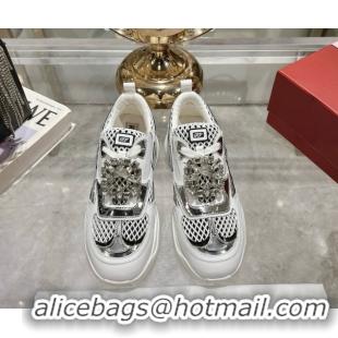 Good Looking Roger Vivier Viv' on the Run Sneakers in Leather & Mesh with Strass Buckle 06 Silver 5112216 2026
