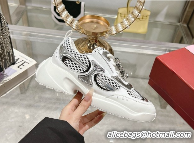 Good Looking Roger Vivier Viv' on the Run Sneakers in Leather & Mesh with Strass Buckle 06 Silver 5112216 2026