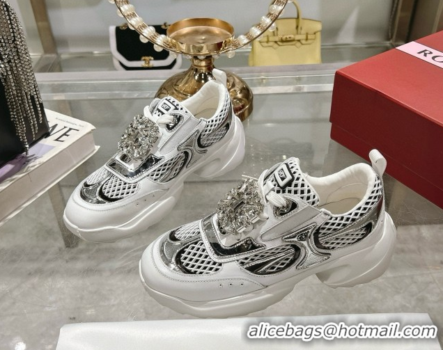 Good Looking Roger Vivier Viv' on the Run Sneakers in Leather & Mesh with Strass Buckle 06 Silver 5112216 2026