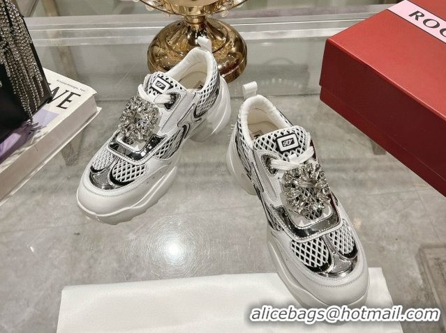 Good Looking Roger Vivier Viv' on the Run Sneakers in Leather & Mesh with Strass Buckle 06 Silver 5112216 2026