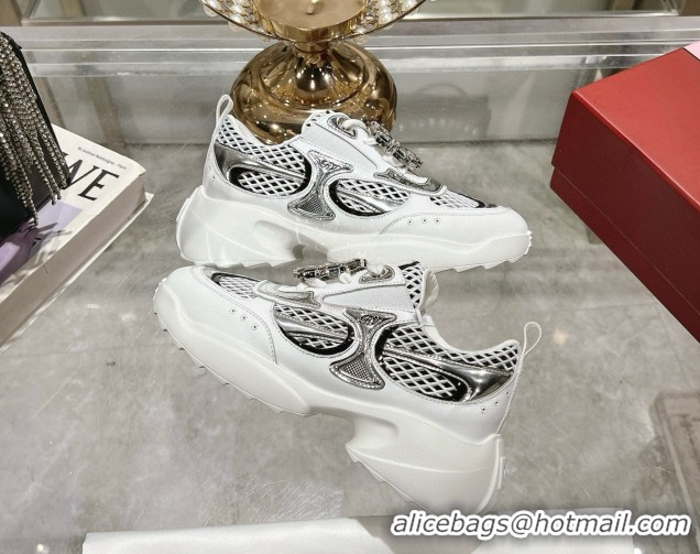 Good Looking Roger Vivier Viv' on the Run Sneakers in Leather & Mesh with Strass Buckle 06 Silver 5112216 2026