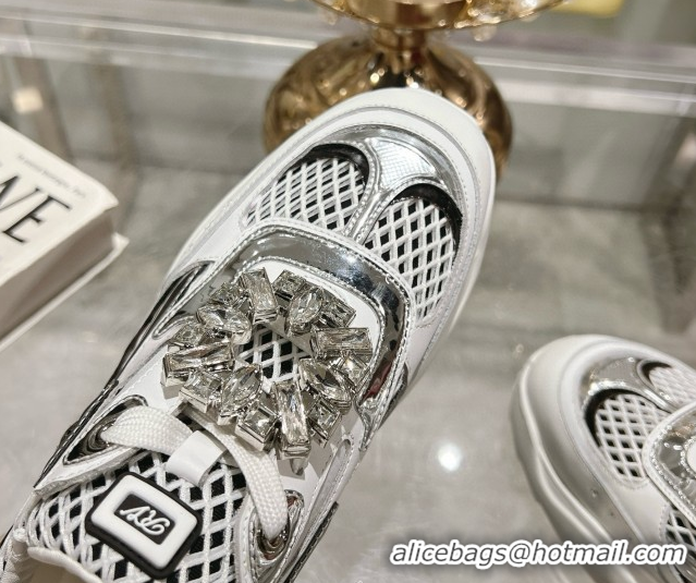 Good Looking Roger Vivier Viv' on the Run Sneakers in Leather & Mesh with Strass Buckle 06 Silver 5112216 2026