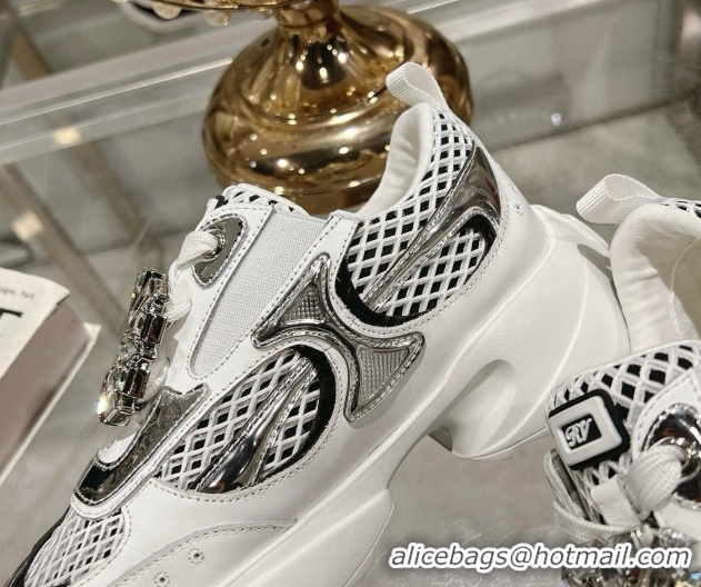 Good Looking Roger Vivier Viv' on the Run Sneakers in Leather & Mesh with Strass Buckle 06 Silver 5112216 2026