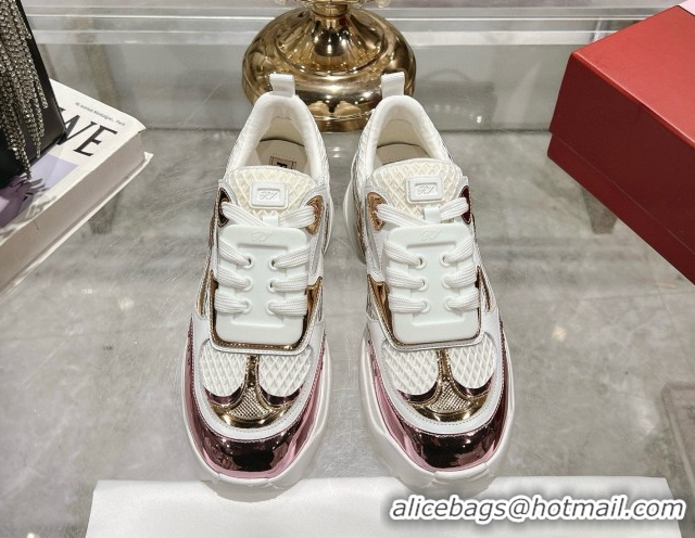 Best Product Roger Vivier Viv' on the Run Sneakers in Leather & Mesh with Strass Buckle 07 White/Pink 5112217 2026