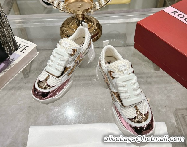 Best Product Roger Vivier Viv' on the Run Sneakers in Leather & Mesh with Strass Buckle 07 White/Pink 5112217 2026