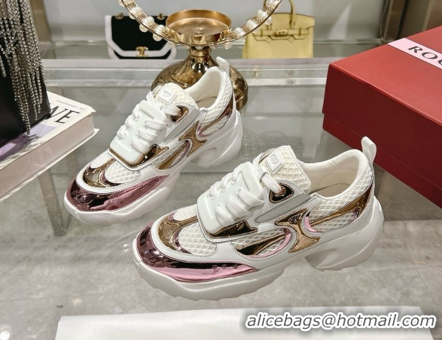 Best Product Roger Vivier Viv' on the Run Sneakers in Leather & Mesh with Strass Buckle 07 White/Pink 5112217 2026