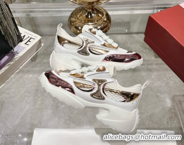 Best Product Roger Vivier Viv' on the Run Sneakers in Leather & Mesh with Strass Buckle 07 White/Pink 5112217 2026