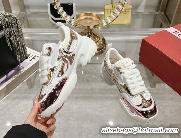 Best Product Roger Vivier Viv' on the Run Sneakers in Leather & Mesh with Strass Buckle 07 White/Pink 5112217 2026