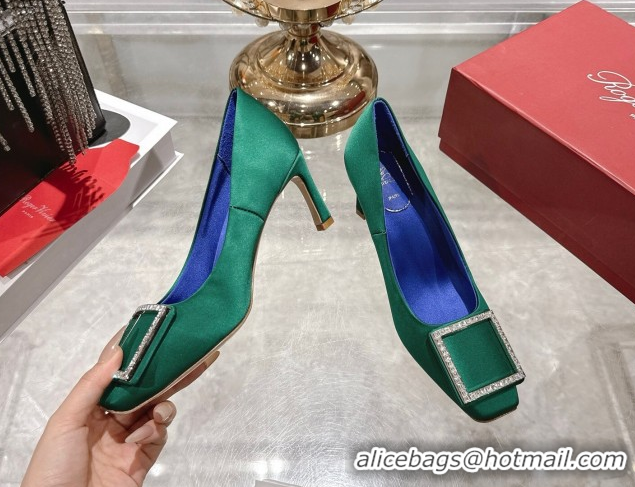 Best Price Roger Vivier Trompette Pumps 7cm in Satin and Strass Buckle Green RV121101 1211106 2026