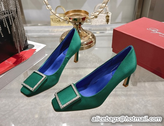Best Price Roger Vivier Trompette Pumps 7cm in Satin and Strass Buckle Green RV121101 1211106 2026