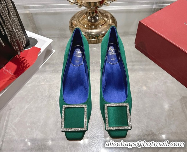 Best Price Roger Vivier Trompette Pumps 7cm in Satin and Strass Buckle Green RV121101 1211106 2026