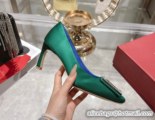 Best Price Roger Vivier Trompette Pumps 7cm in Satin and Strass Buckle Green RV121101 1211106 2026