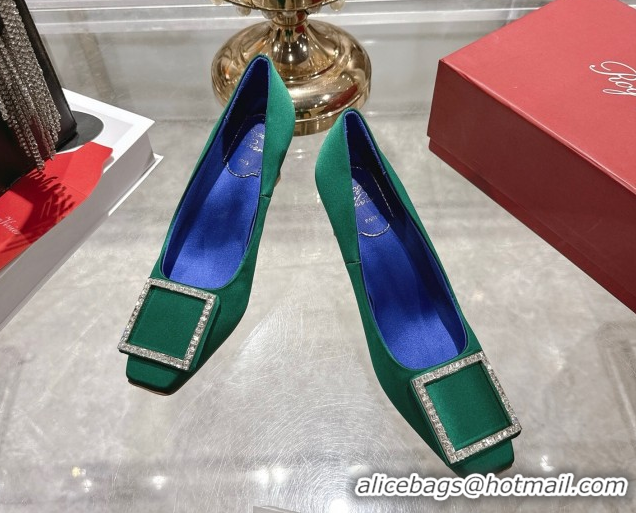 Best Price Roger Vivier Trompette Pumps 7cm in Satin and Strass Buckle Green RV121101 1211106 2026