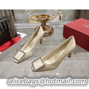 Purchase Roger Vivier Trompette Pumps 7cm in Satin and Strass Buckle White RV121101 1211107 2026