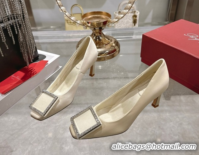 Purchase Roger Vivier Trompette Pumps 7cm in Satin and Strass Buckle White RV121101 1211107 2026
