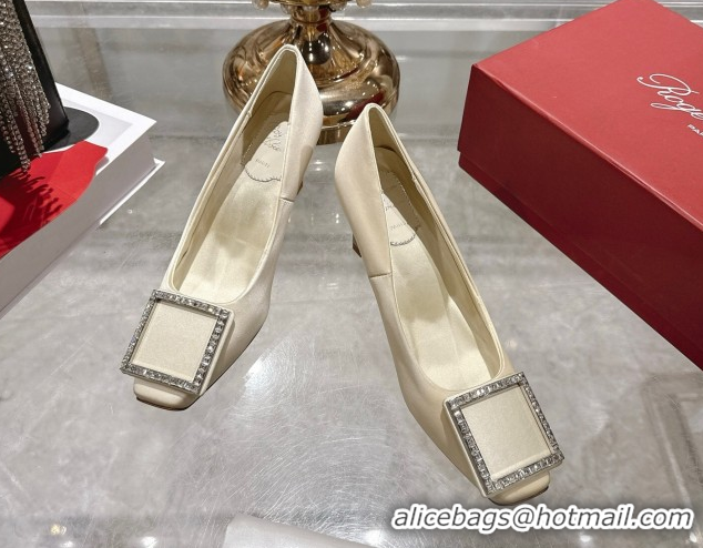 Purchase Roger Vivier Trompette Pumps 7cm in Satin and Strass Buckle White RV121101 1211107 2026