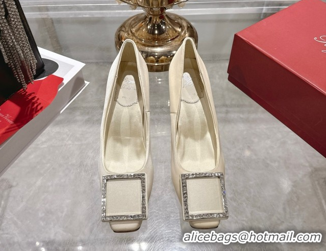 Purchase Roger Vivier Trompette Pumps 7cm in Satin and Strass Buckle White RV121101 1211107 2026
